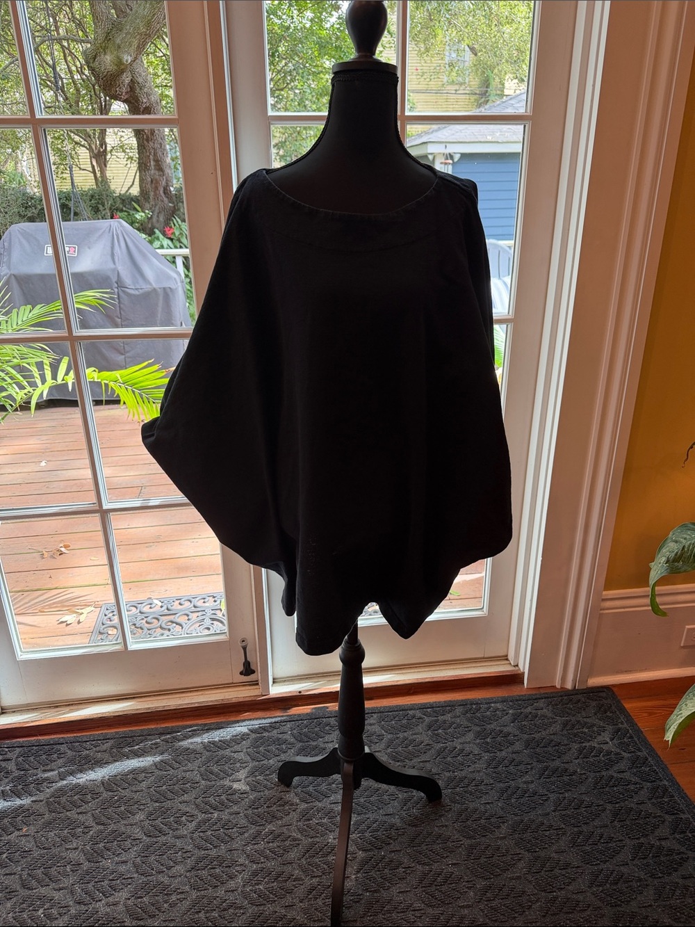 bryn Walker Black Draped Cotton Poncho Sweater